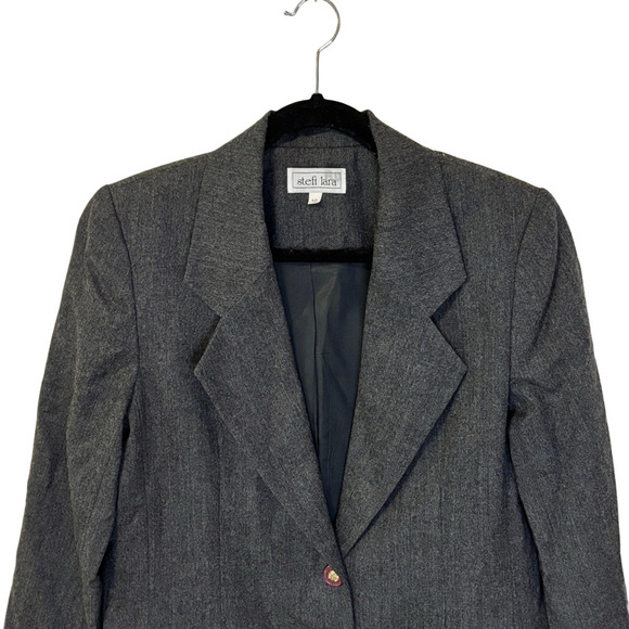 Vintage 100% wool grey heathered blazer jacket SZ 10 large - Picture 5 of 12